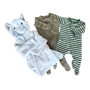 Hudson Baby Elephant Robe Owlivia Organic Cotton & Carters Sleepers Lot 0-9M